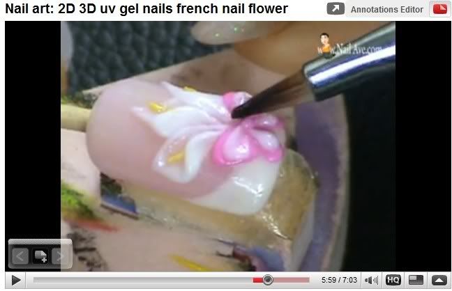 YouTube - Nail art: 2D 3D uv gel nails flower step by step design