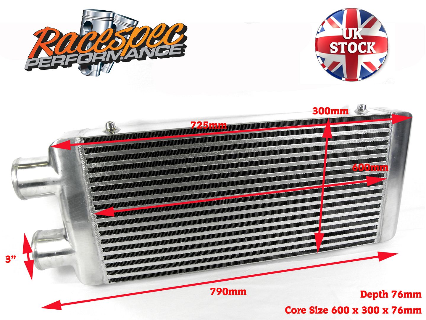 Universal FMIC Intercooler Core Size 600x300x76mm 3" Inlet Outlet on