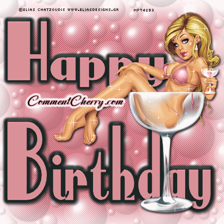 Happy Birthday animated champagne glass girl doll gif Pictures, Images and Photos