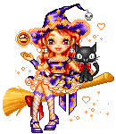 witch gif photo: animated witch girl doll halloween broom flying anna marek ani gif kitty h-doll7-2.gif