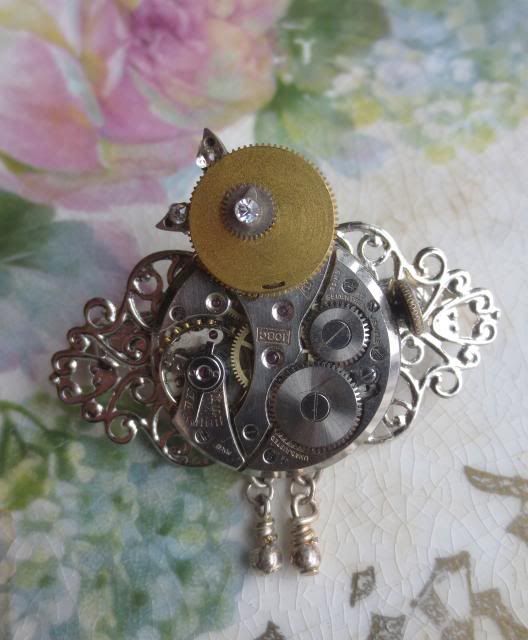Vintage Pocket Watch Baby Bird Brooch Pin 3