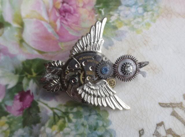 Vintage Pocket Watch Baby Bird Brooch Pin 4