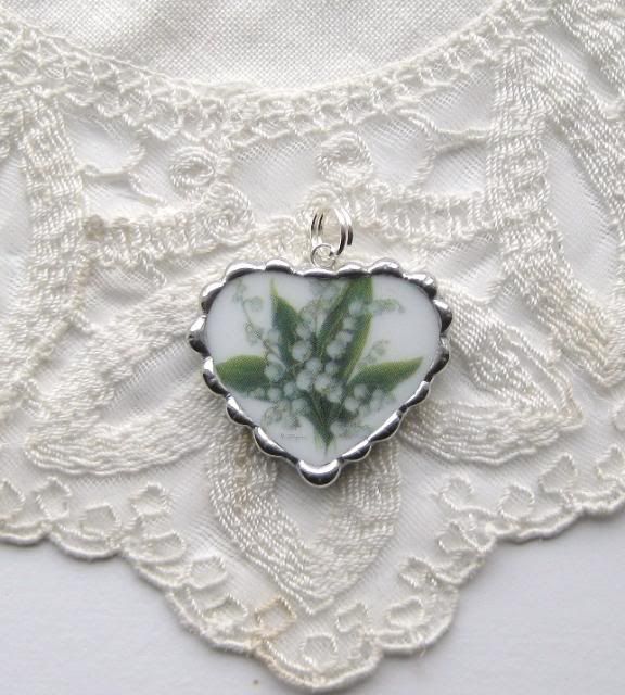 Vintage Broken China   Lily of the Valley  Heart