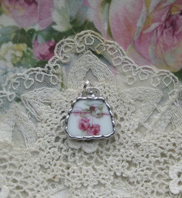 Vintage China Pink Roses Purse Charm or Pendant