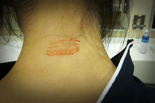 I had a toy soldier tattoo at the back of my neck tooo!