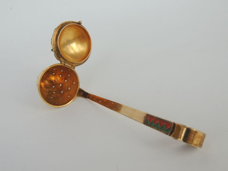 RARE SovietRussian Enamel Sterling Gilt Silver 916 Tea Strainer