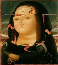 Botero's Mona Lisa, even jigsawed, is still a sum of its parts. Image hosting by Photobucket